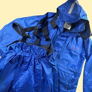 Texsport Rain Suit Mens XL Blue Waterproof Heavy Duty PVC Coated Nylon Hooded